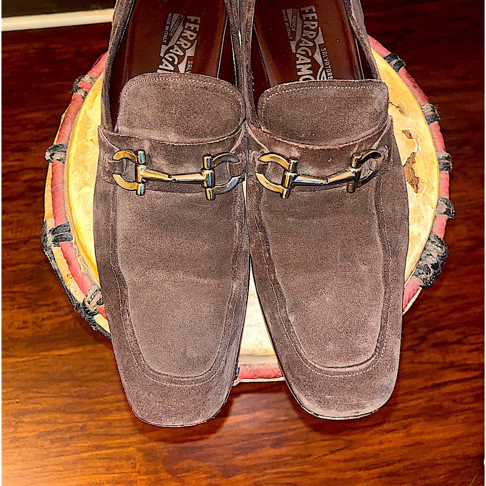 Salvatore Ferragamo brown suede slip on.
